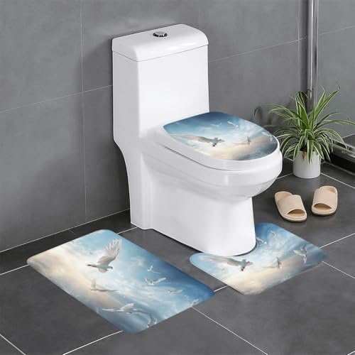 HDSKFNS Badezimmerteppich-Set, Vogelmotiv, 3-teilig, Badematte, Flanell-Matten, für U-förmige WC, Badewanne, Dusche HDSKFNS Badezimmerteppich-Set, Vogelmotiv, 3-teilig, Badematte, Flanell-Matten, für U-förmige WC, Badewanne, Dusche von HDSKFNS