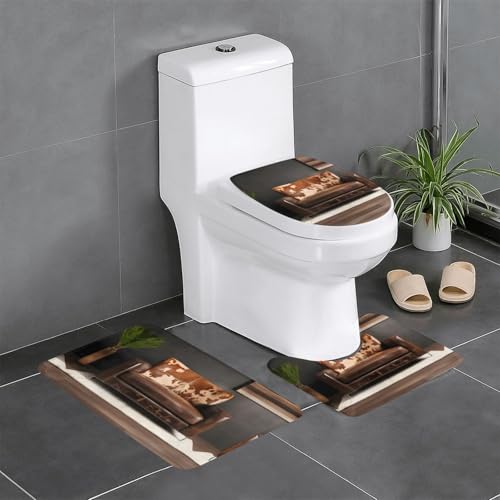 HDSKFNS Badezimmerteppich-Set, braunes Rindsleder, 3-teilig, Badvorleger, Badezimmer, Flanellmatten, für U-förmige WC, Badewanne, Dusche von HDSKFNS