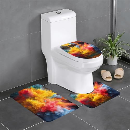 HDSKFNS Badezimmerteppich-Set, buntes Puder, Explosionsdruck, 3-teilig, Badematte, Badezimmer, Flanellmatten, für U-förmige WC-Wanne, Dusche HDSKFNS Badezimmerteppich-Set, buntes Puder, Explosionsdruck, 3-teilig, Badematte, Badezimmer, Flanellmatten, für U-förmige WC-Wanne, Dusche von HDSKFNS