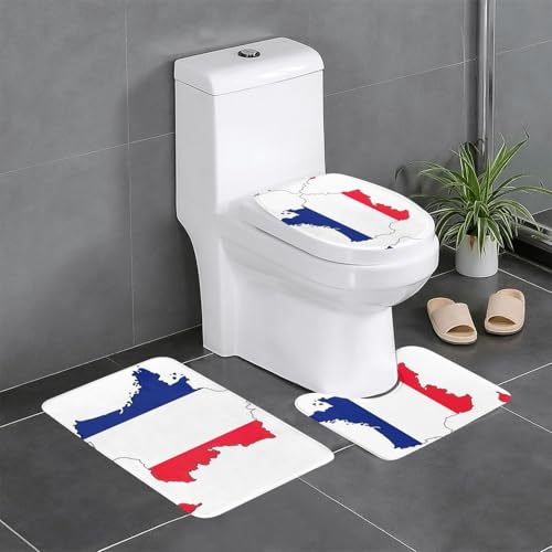 HDSKFNS Badezimmerteppich-Set, französische Flagge, 3-teilig, Badematte, Flanell-Matten, für U-förmige WC-Wanne, Dusche HDSKFNS Badezimmerteppich-Set, französische Flagge, 3-teilig, Badematte, Flanell-Matten, für U-förmige WC-Wanne, Dusche von HDSKFNS