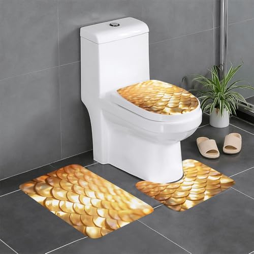 HDSKFNS Badezimmerteppich-Set, goldfarben, Meerjungfrauen-Druck, 3-teilig, Badematte, Badezimmer, Flanellmatten, für U-förmige WC-Wanne, Dusche HDSKFNS Badezimmerteppich-Set, goldfarben, Meerjungfrauen-Druck, 3-teilig, Badematte, Badezimmer, Flanellmatten, für U-förmige WC-Wanne, Dusche von HDSKFNS