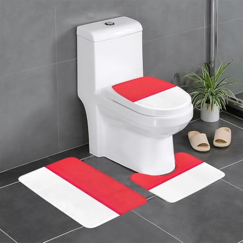 HDSKFNS Badezimmerteppich-Set, indonesische Flagge, 3-teilig, Badematte, Flanell-Matten, für U-förmige WC-Wanne, Dusche HDSKFNS Badezimmerteppich-Set, indonesische Flagge, 3-teilig, Badematte, Flanell-Matten, für U-förmige WC-Wanne, Dusche von HDSKFNS