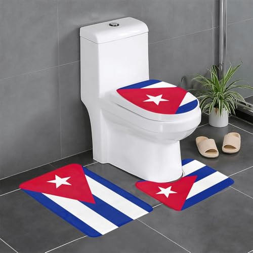 HDSKFNS Badezimmerteppich-Set, kubanische Flagge, 3-teilig, Badematte, Flanell-Matten, für U-förmige WC-Wanne, Dusche von HDSKFNS