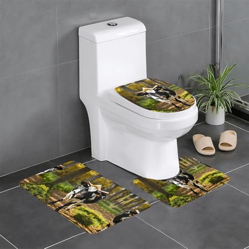 HDSKFNS Badezimmerteppich-Set, niedliches Kuhmuster, 3-teilig, Badematte, Flanell-Matten, für U-förmige WC-Wanne, Dusche HDSKFNS Badezimmerteppich-Set, niedliches Kuhmuster, 3-teilig, Badematte, Flanell-Matten, für U-förmige WC-Wanne, Dusche von HDSKFNS