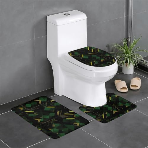 HDSKFNS Badezimmerteppich-Set, schwarz, grün und gold, geometrischer Druck, 3-teilig, Badvorleger, Badezimmer, Flanellmatten, für U-förmige WC-Wanne, Dusche HDSKFNS Badezimmerteppich-Set, schwarz, grün und gold, geometrischer Druck, 3-teilig, Badvorleger, Badezimmer, Flanellmatten, für U-förmige WC-Wanne, Dusche von HDSKFNS