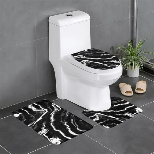 HDSKFNS Badezimmerteppich-Set, schwarz-weiß, Marmor-Druck, 3-teilig, Badematte, Badezimmer, Flanellmatten, für U-förmige WC-Wanne, Dusche HDSKFNS Badezimmerteppich-Set, schwarz-weiß, Marmor-Druck, 3-teilig, Badematte, Badezimmer, Flanellmatten, für U-förmige WC-Wanne, Dusche von HDSKFNS