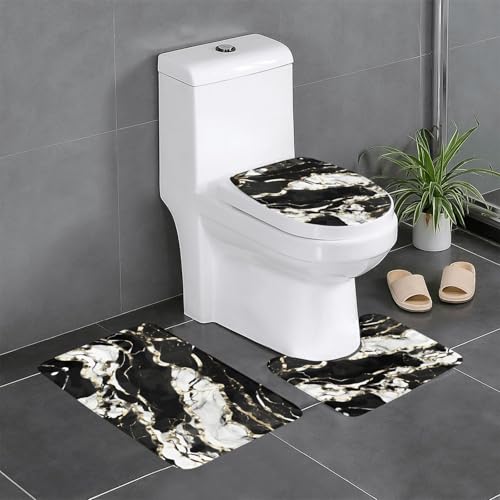 HDSKFNS Badezimmerteppich-Set, schwarz-weiß, Marmor-Textur, 3-teilig, Badvorleger, Badezimmer, Flanellmatten, für U-förmige WC-Wanne, Dusche HDSKFNS Badezimmerteppich-Set, schwarz-weiß, Marmor-Textur, 3-teilig, Badvorleger, Badezimmer, Flanellmatten, für U-förmige WC-Wanne, Dusche von HDSKFNS