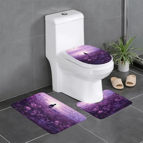 HDSKFNS Badezimmerteppich-Set, violett, bedruckt, 3-teilig, Badvorleger, Badezimmer, Flanellmatten, für U-förmige WC, Badewanne, Dusche HDSKFNS Badezimmerteppich-Set, violett, bedruckt, 3-teilig, Badvorleger, Badezimmer, Flanellmatten, für U-förmige WC, Badewanne, Dusche von HDSKFNS