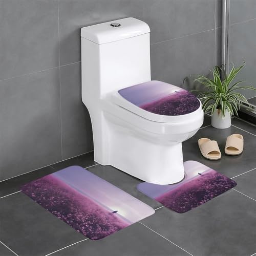 HDSKFNS Badezimmerteppich-Set, violett, bedruckt, 3-teilig, Badvorleger, Badezimmer, Flanellmatten, für U-förmige WC, Badewanne, Dusche HDSKFNS Badezimmerteppich-Set, violett, bedruckt, 3-teilig, Badvorleger, Badezimmer, Flanellmatten, für U-förmige WC, Badewanne, Dusche von HDSKFNS