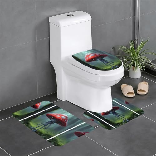 HDSKFNS Badezimmerteppich-Set mit Astronauten- und Alien-Druck, 3-teiliges Badteppich-Set, Badvorleger, Flanellmatten, für U-förmige WC-Wanne, Dusche von HDSKFNS