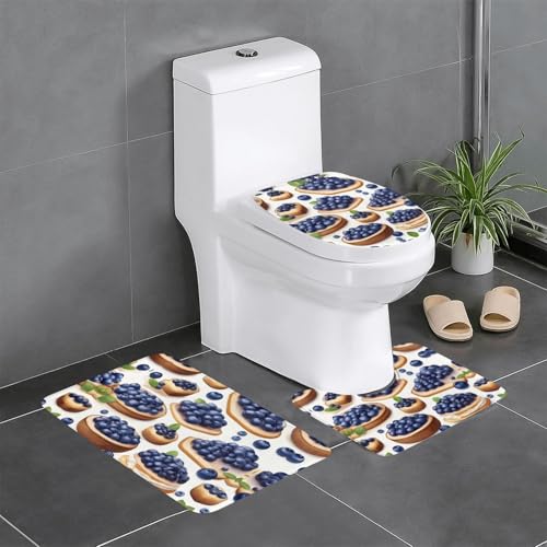 HDSKFNS Badezimmerteppich-Set mit Aufdruck "Food Made of Blueberry02", 3-teilig, Badematte, Flanellmatte, für U-förmige WC-Wanne, Dusche HDSKFNS Badezimmerteppich-Set mit Aufdruck "Food Made of Blueberry02", 3-teilig, Badematte, Flanellmatte, für U-förmige WC-Wanne, Dusche von HDSKFNS