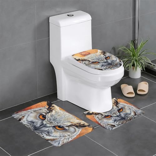 HDSKFNS Badezimmerteppich-Set mit Eulen-Motiv, 3-teiliges Badezimmerteppich-Set, Flanell-Matten, für U-förmige WC-Wanne, Dusche HDSKFNS Badezimmerteppich-Set mit Eulen-Motiv, 3-teiliges Badezimmerteppich-Set, Flanell-Matten, für U-förmige WC-Wanne, Dusche von HDSKFNS
