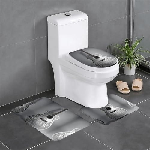 HDSKFNS Badezimmerteppich-Set mit Gitarrenmuster, 3-teilig, Badematte, Flanell-Matten, für U-förmige WC-Wanne, Dusche von HDSKFNS