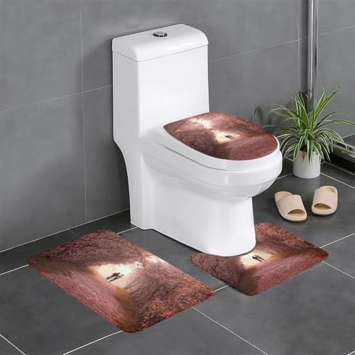 HDSKFNS Badezimmerteppich-Set mit Herz-Bäumen, 3-teiliges Badezimmerteppich-Set, Badematte, Flanell-Matten, für U-förmige WC-Wanne, Dusche von HDSKFNS