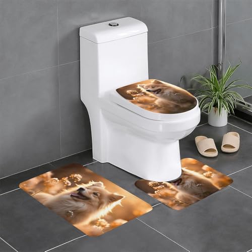 HDSKFNS Badezimmerteppich-Set mit Hunde-Blumendruck, 3-teilig, Badematte, Flanell-Matten, für U-förmige WC-Wanne, Dusche HDSKFNS Badezimmerteppich-Set mit Hunde-Blumendruck, 3-teilig, Badematte, Flanell-Matten, für U-förmige WC-Wanne, Dusche von HDSKFNS