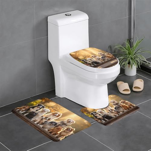 HDSKFNS Badezimmerteppich-Set mit Hunderassen-Aufdruck, 3-teiliges Badematten-Set, Flanell-Matten, für U-förmige WC-Wanne, Dusche HDSKFNS Badezimmerteppich-Set mit Hunderassen-Aufdruck, 3-teiliges Badematten-Set, Flanell-Matten, für U-förmige WC-Wanne, Dusche von HDSKFNS