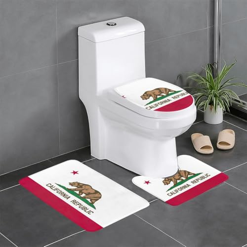 HDSKFNS Badezimmerteppich-Set mit Kalifornien-Flagge, 3-teiliges Badteppich-Set, Badematte, Flanellmatten, für U-förmige WC-Wanne, Dusche HDSKFNS Badezimmerteppich-Set mit Kalifornien-Flagge, 3-teiliges Badteppich-Set, Badematte, Flanellmatten, für U-förmige WC-Wanne, Dusche von HDSKFNS