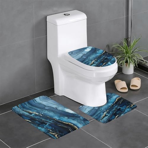 HDSKFNS Badezimmerteppich-Set mit Marmor-Muster, 3-teilig, Badematte, Flanell-Matten, für U-förmige WC-Wanne, Dusche von HDSKFNS