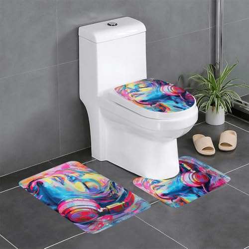 HDSKFNS Badezimmerteppich-Set mit Musikdruck, 3-teilig, Badematte, Flanell-Matten, für U-förmige WC, Badewanne, Dusche von HDSKFNS