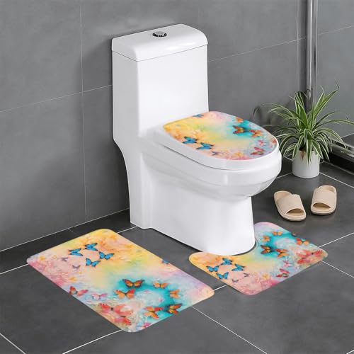 HDSKFNS Badezimmerteppich-Set mit Schmetterlings-Aufdruck, 3-teilig, Badematte, Flanell-Matten, für U-förmige WC-Wanne, Dusche HDSKFNS Badezimmerteppich-Set mit Schmetterlings-Aufdruck, 3-teilig, Badematte, Flanell-Matten, für U-förmige WC-Wanne, Dusche von HDSKFNS