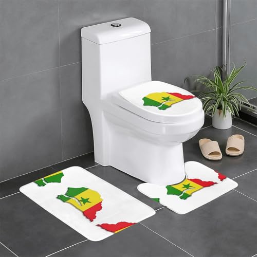 HDSKFNS Badezimmerteppich-Set mit Senegal-Flagge, 3-teiliges Badezimmerteppich-Set, Badematte, Flanell-Matten, für U-förmige WC-Wanne, Dusche von HDSKFNS