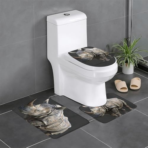 HDSKFNS Badezimmerteppich-Set mit Tier-Nashorn-Druck, 3-teiliges Badteppich, Badezimmer, Flanellmatten, für U-förmige WC, Badewanne, Dusche HDSKFNS Badezimmerteppich-Set mit Tier-Nashorn-Druck, 3-teiliges Badteppich, Badezimmer, Flanellmatten, für U-förmige WC, Badewanne, Dusche von HDSKFNS