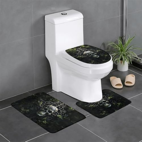 HDSKFNS Badezimmerteppich-Set mit Totenkopf-Aufdruck, 3-teilig, Badematte, Badezimmer, Flanellmatten, für U-förmige WC, Badewanne, Dusche HDSKFNS Badezimmerteppich-Set mit Totenkopf-Aufdruck, 3-teilig, Badematte, Badezimmer, Flanellmatten, für U-förmige WC, Badewanne, Dusche von HDSKFNS