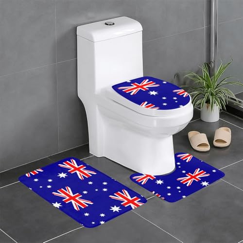 HDSKFNS Badezimmerteppich-Set mit australischer Flagge, 3-teiliges Badteppich-Set, Flanell-Matten, für U-förmige WC-Wanne, Dusche HDSKFNS Badezimmerteppich-Set mit australischer Flagge, 3-teiliges Badteppich-Set, Flanell-Matten, für U-förmige WC-Wanne, Dusche von HDSKFNS
