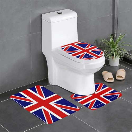 HDSKFNS Badezimmerteppich-Set mit englischer Flagge, 3-teiliges Badteppich-Set, Flanell-Matten, für U-förmige WC-Wanne, Dusche HDSKFNS Badezimmerteppich-Set mit englischer Flagge, 3-teiliges Badteppich-Set, Flanell-Matten, für U-förmige WC-Wanne, Dusche von HDSKFNS