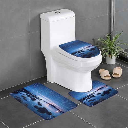 HDSKFNS Badezimmerteppich-Set mit hellen Sternen, 3-teiliges Badteppich-Set, Flanell-Matten, für U-förmige WC-Wanne, Dusche HDSKFNS Badezimmerteppich-Set mit hellen Sternen, 3-teiliges Badteppich-Set, Flanell-Matten, für U-förmige WC-Wanne, Dusche von HDSKFNS