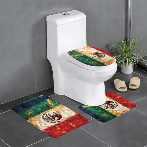 HDSKFNS Badezimmerteppich-Set mit mexikanischer amerikanischer Flagge, 3-teiliges Badteppich-Set, Badvorleger, Flanellmatten, für U-förmige WC-Wanne, Dusche HDSKFNS Badezimmerteppich-Set mit mexikanischer amerikanischer Flagge, 3-teiliges Badteppich-Set, Badvorleger, Flanellmatten, für U-förmige WC-Wanne, Dusche von HDSKFNS