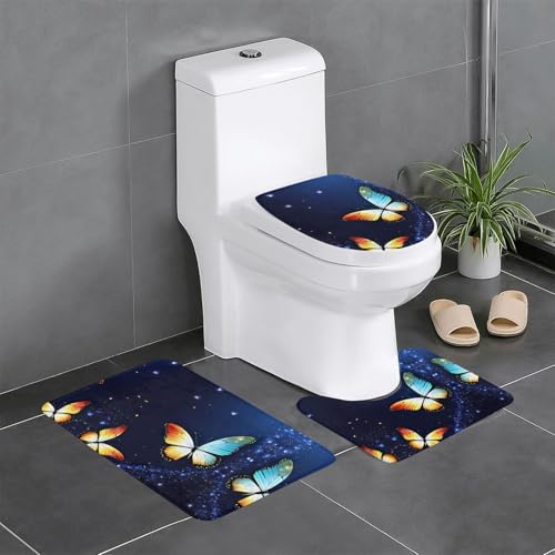 HDSKFNS Badezimmerteppich-Set mit niedlichem Schmetterlings-Druck, 3-teilig, Badematte, Flanell-Matten, für U-förmige WC-Wanne, Dusche HDSKFNS Badezimmerteppich-Set mit niedlichem Schmetterlings-Druck, 3-teilig, Badematte, Flanell-Matten, für U-förmige WC-Wanne, Dusche von HDSKFNS