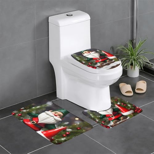 HDSKFNS Badezimmerteppich-Set mit traditionellem Weihnachts-Zwergen-Druck, 3-teilig, Badematte, Badezimmer, Flanellmatten, für U-förmige WC-Wanne, Dusche HDSKFNS Badezimmerteppich-Set mit traditionellem Weihnachts-Zwergen-Druck, 3-teilig, Badematte, Badezimmer, Flanellmatten, für U-förmige WC-Wanne, Dusche von HDSKFNS