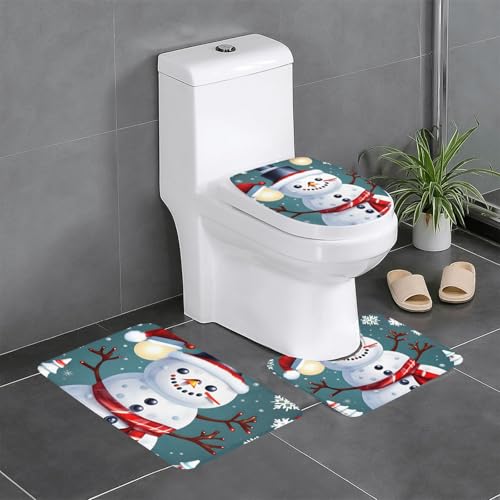 HDSKFNS Badezimmerteppich-Set mit weihnachtlichem Schneemann-Aufdruck, 3-teiliges Badteppich-Set, Flanell-Matten, für U-förmige WC-Wanne, Dusche HDSKFNS Badezimmerteppich-Set mit weihnachtlichem Schneemann-Aufdruck, 3-teiliges Badteppich-Set, Flanell-Matten, für U-förmige WC-Wanne, Dusche von HDSKFNS