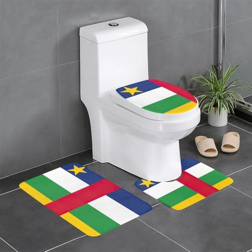 HDSKFNS Badezimmerteppich-Set mit zentralafrikanischer Flagge, 3-teiliges Badteppich-Set, Flanell-Matten, für U-förmige WC-Wanne, Dusche von HDSKFNS