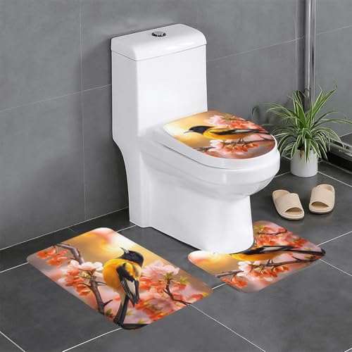 HDSKFNS Badteppich-Set, Goldfinch-Druck, 3-teilig, Badematte, Badezimmer, Flanellmatten, für U-förmige WC-Wanne, Dusche von HDSKFNS