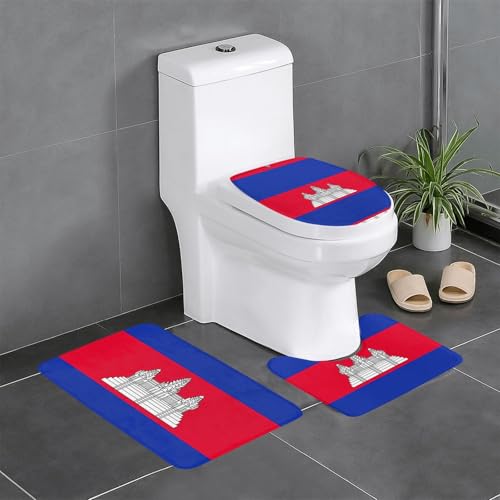 HDSKFNS Badteppich-Set, Kambodscha-Flagge, 3-teilig, Badematte, Flanell-Matten, für U-förmige WC-Wanne, Dusche von HDSKFNS