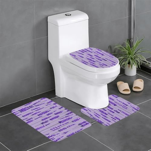 HDSKFNS Badteppich-Set, Lavendel-Stempeldruck, 3-teilig, Badematte, Badezimmer, Flanellmatten, für U-förmige WC-Wanne, Dusche HDSKFNS Badteppich-Set, Lavendel-Stempeldruck, 3-teilig, Badematte, Badezimmer, Flanellmatten, für U-förmige WC-Wanne, Dusche von HDSKFNS
