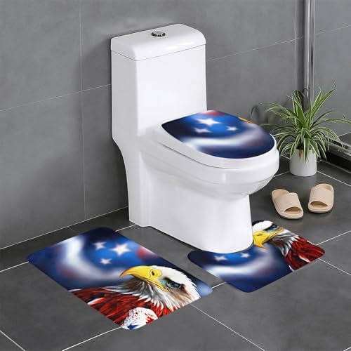 HDSKFNS Badteppich-Set, Motiv: Amerikanischer Weißkopfseeadler, 3-teiliges Badteppich-Set, Flanell-Matten, für U-förmige WC-Wanne, Dusche von HDSKFNS