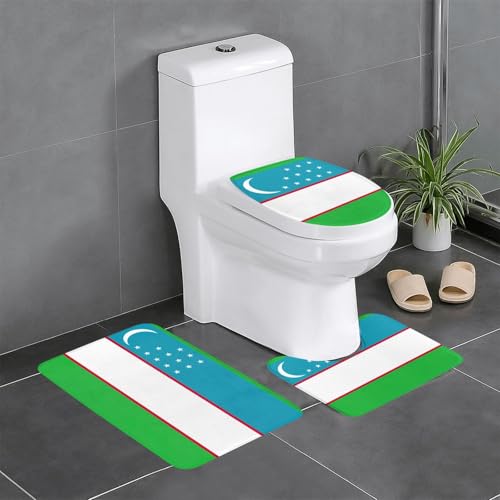 HDSKFNS Badteppich-Set, Motiv: Flagge der Republik Usbekistan, 3-teilig, Badematte, Flanellmatten, für U-förmige WC-Wanne, Dusche HDSKFNS Badteppich-Set, Motiv: Flagge der Republik Usbekistan, 3-teilig, Badematte, Flanellmatten, für U-förmige WC-Wanne, Dusche von HDSKFNS