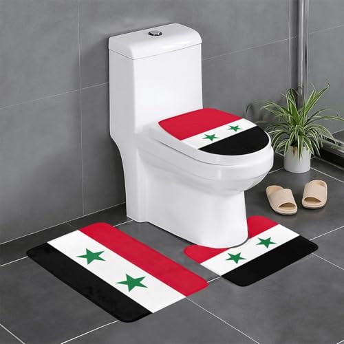 HDSKFNS Badteppich-Set, Motiv: Flagge der Syrien, Arabische Republik, 3-teilig, Badematte, Flanellmatten, für U-förmige WC, Dusche HDSKFNS Badteppich-Set, Motiv: Flagge der Syrien, Arabische Republik, 3-teilig, Badematte, Flanellmatten, für U-förmige WC, Dusche von HDSKFNS