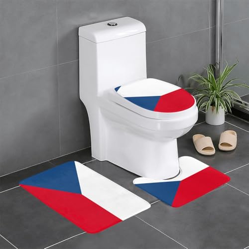 HDSKFNS Badteppich-Set, Motiv: Flagge der Tschechischen Republik, 3-teilig, Badematte, Flanellmatte, U-förmige WC-Wanne, Dusche HDSKFNS Badteppich-Set, Motiv: Flagge der Tschechischen Republik, 3-teilig, Badematte, Flanellmatte, U-förmige WC-Wanne, Dusche von HDSKFNS