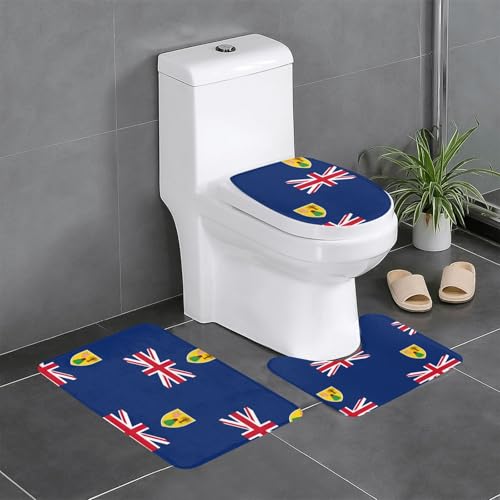 HDSKFNS Badteppich-Set, Motiv: Flagge der Türken- und Caicosinseln, 3-teiliges Badteppich-Set, Flanell-Matten, für U-förmige WC-Wanne, Dusche von HDSKFNS