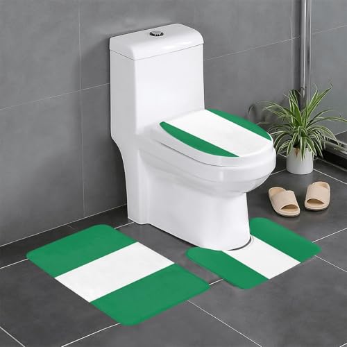 HDSKFNS Badteppich-Set, Motiv: Flagge von Nigeria, 3-teilig, Badematte, Flanellmatten, für U-förmige WC-Wanne, Dusche HDSKFNS Badteppich-Set, Motiv: Flagge von Nigeria, 3-teilig, Badematte, Flanellmatten, für U-förmige WC-Wanne, Dusche von HDSKFNS
