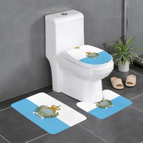 HDSKFNS Badteppich-Set, Motiv: Flagge von San Marino, 3-teilig, Badematte, Flanellmatten, für U-förmige WC-Wanne, Dusche HDSKFNS Badteppich-Set, Motiv: Flagge von San Marino, 3-teilig, Badematte, Flanellmatten, für U-förmige WC-Wanne, Dusche von HDSKFNS