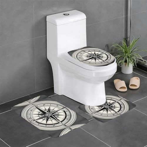 HDSKFNS Badteppich-Set, Motiv: Gesetz des Kompasses, 3-teiliges Set, Badematte, Flanell-Matten, für U-förmige WC-Wanne, Dusche HDSKFNS Badteppich-Set, Motiv: Gesetz des Kompasses, 3-teiliges Set, Badematte, Flanell-Matten, für U-förmige WC-Wanne, Dusche von HDSKFNS