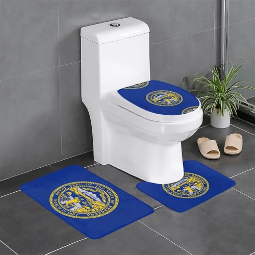 HDSKFNS Badteppich-Set, Motiv: Nebraska-Flagge, 3-teilig, Badvorleger, Badezimmer, Flanellmatten, für U-förmige WC-Wanne, Dusche von HDSKFNS