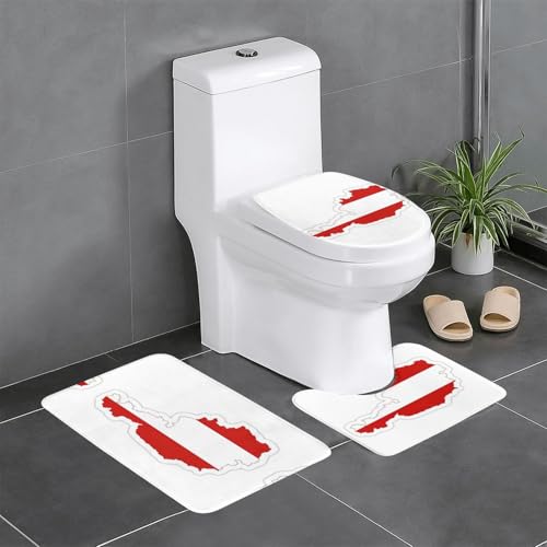 HDSKFNS Badteppich-Set, Motiv: Österreichische Flagge, 3-teilig, Badematte, Flanell-Matten, für U-förmige WC-Wanne, Dusche von HDSKFNS