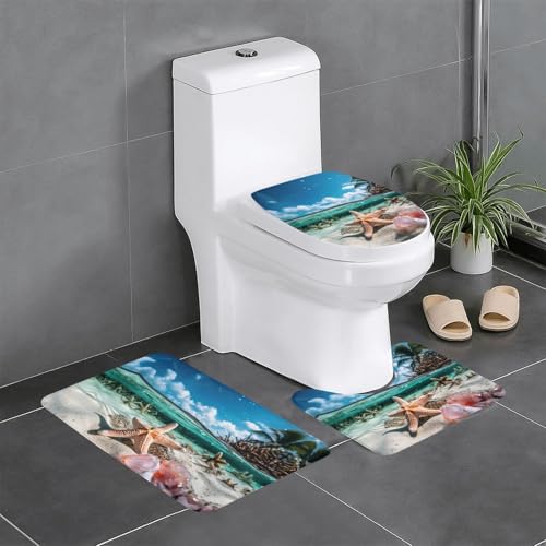 HDSKFNS Badteppich-Set, Motiv: Seestern und Korallen am Strand, 3-teilig, Badematte, Flanellmatte, U-förmige WC-Wanne, Dusche HDSKFNS Badteppich-Set, Motiv: Seestern und Korallen am Strand, 3-teilig, Badematte, Flanellmatte, U-förmige WC-Wanne, Dusche von HDSKFNS