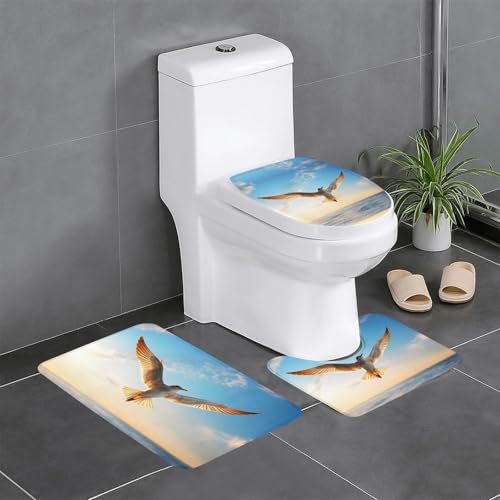 HDSKFNS Badteppich-Set, Motiv: fliegender Vogeldruck, 3-teilig, Badematte, Flanell-Matten, für U-förmige WC-Wanne, Dusche von HDSKFNS